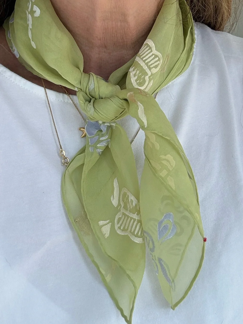 100% Silk Chinese Longevity Symbol Scarf Green Sheer Neck Hair Bag Scarf